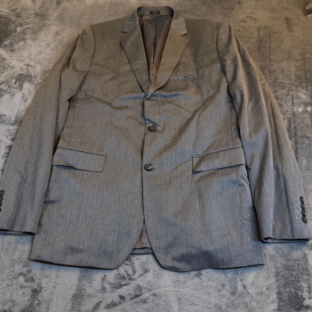 J Ferrar Slim Fit Blazer Mens 40L Gray Two Button Textured Lined Jacket